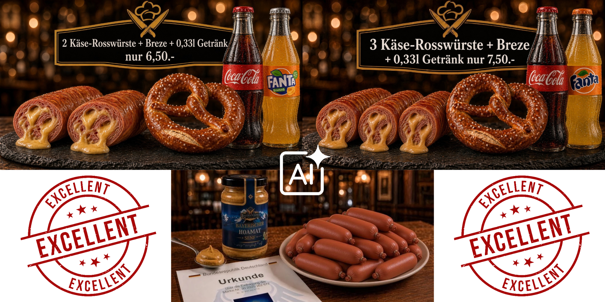 Käserosswurst_Menüs KI erzeugtes_Rosswurst_Käse_Bild